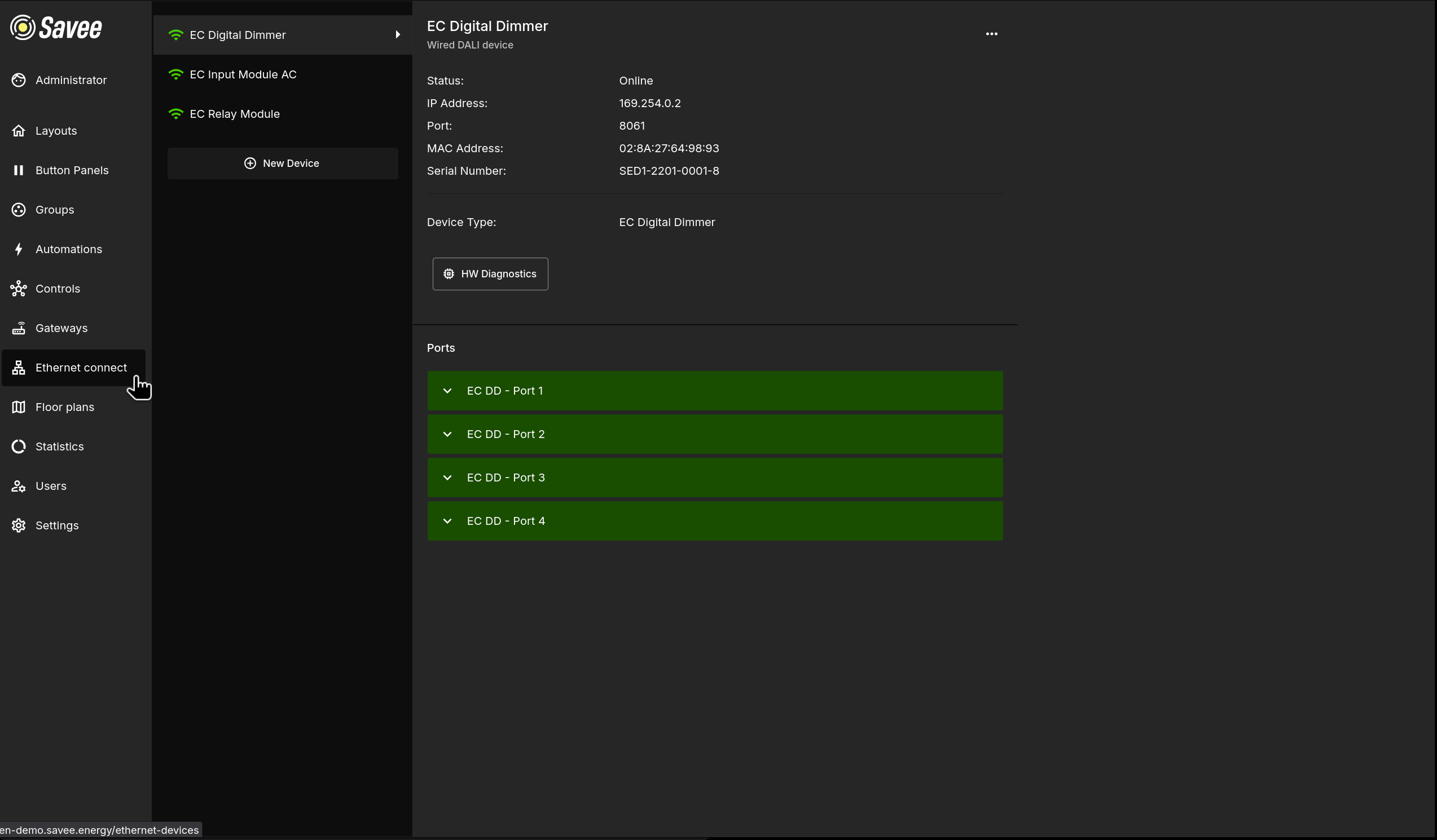 Ethernet Connect Page